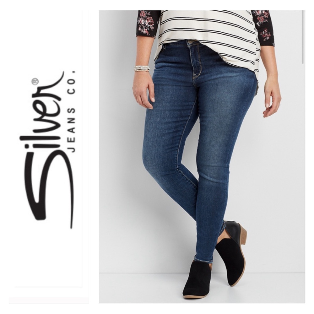 Silver Jeans Bleecker Dark Blue Skinny Jeans Stretch Women’s Plus 20 x 29